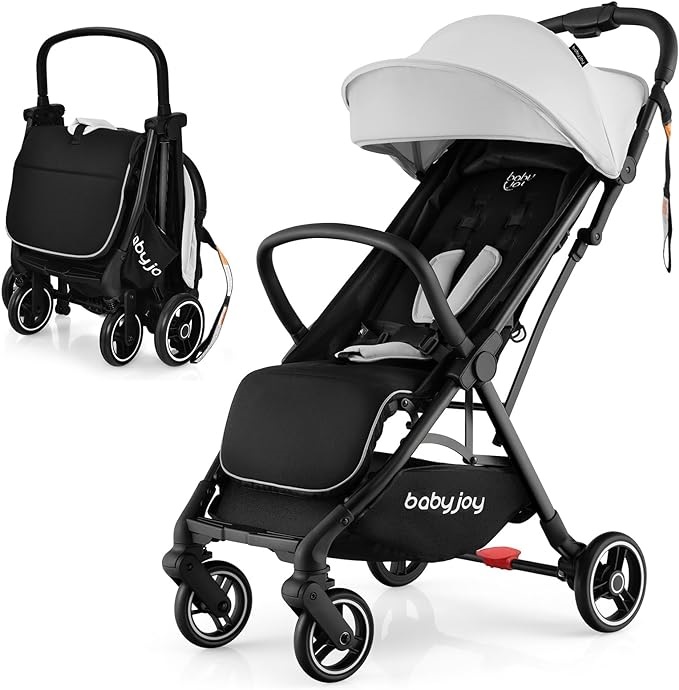 Baby Stroller BABY JOY Lightweight Baby Stroller,, Compact Travel Stroller for Airplane, Infant Toddler Stroller w/Adjustable Backrest & Canopy, Storage Basket, Self Standing Gravity Fold, Aluminium Frame